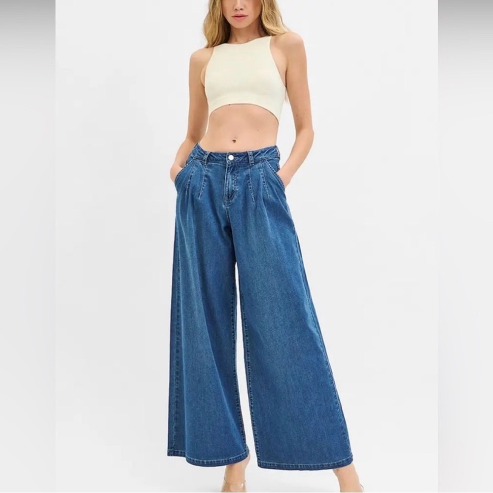Risen Jeans Blue Denim Wide Leg Jeans High Rise Size 13/31 - Picture 6 of 6